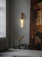 Alabaster Sculpted Tube Wall Sconce in Polished Brass