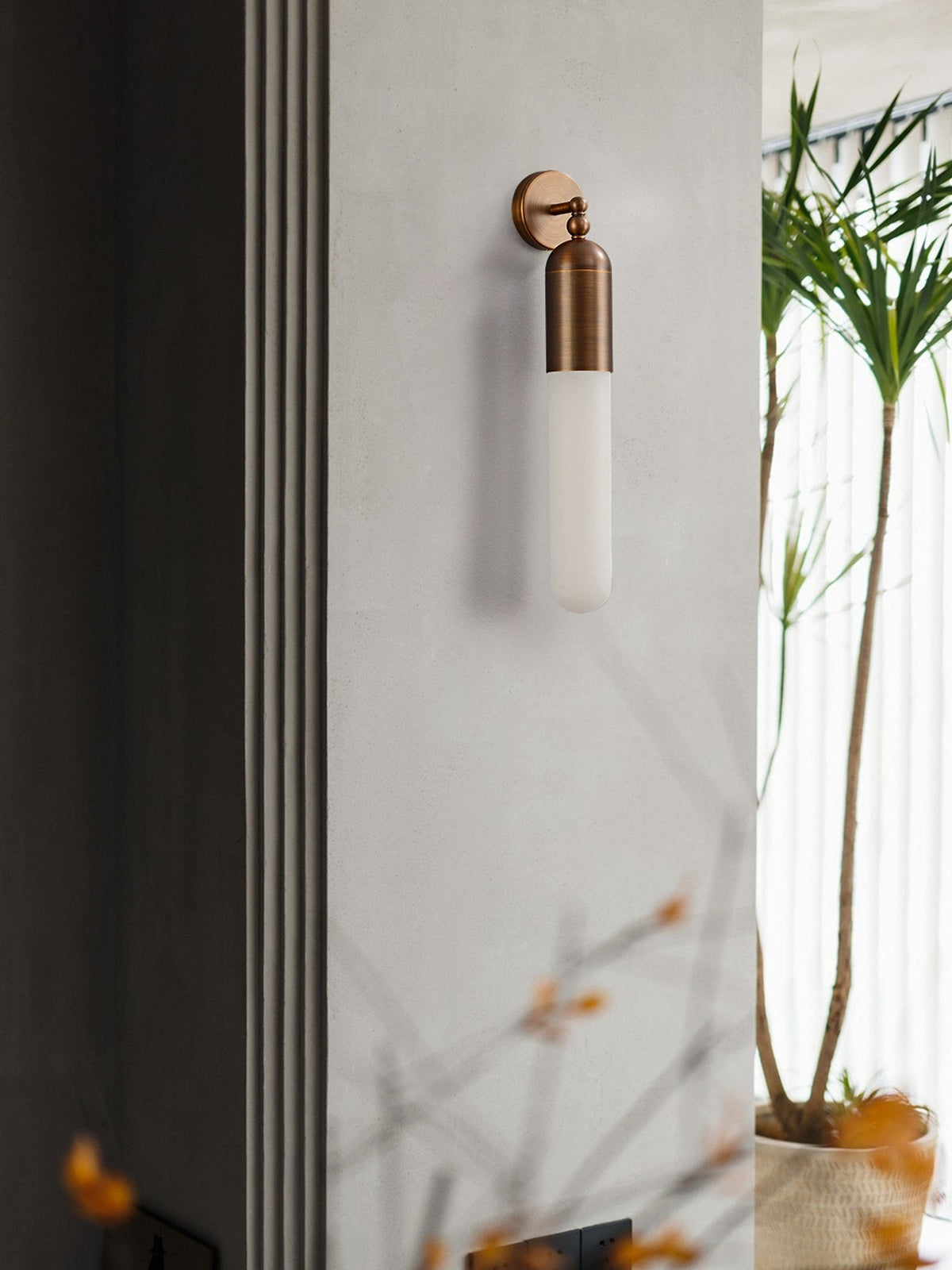 Alabaster Sculpted Tube Wall Sconce in Polished Brass