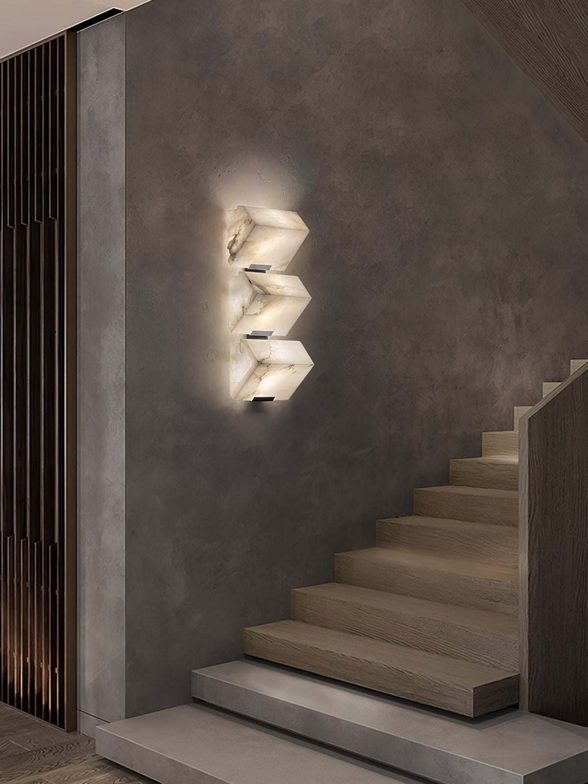Alabaster Plug-In Wall Sconce with Integrated LED – Modern Staircase Lighting