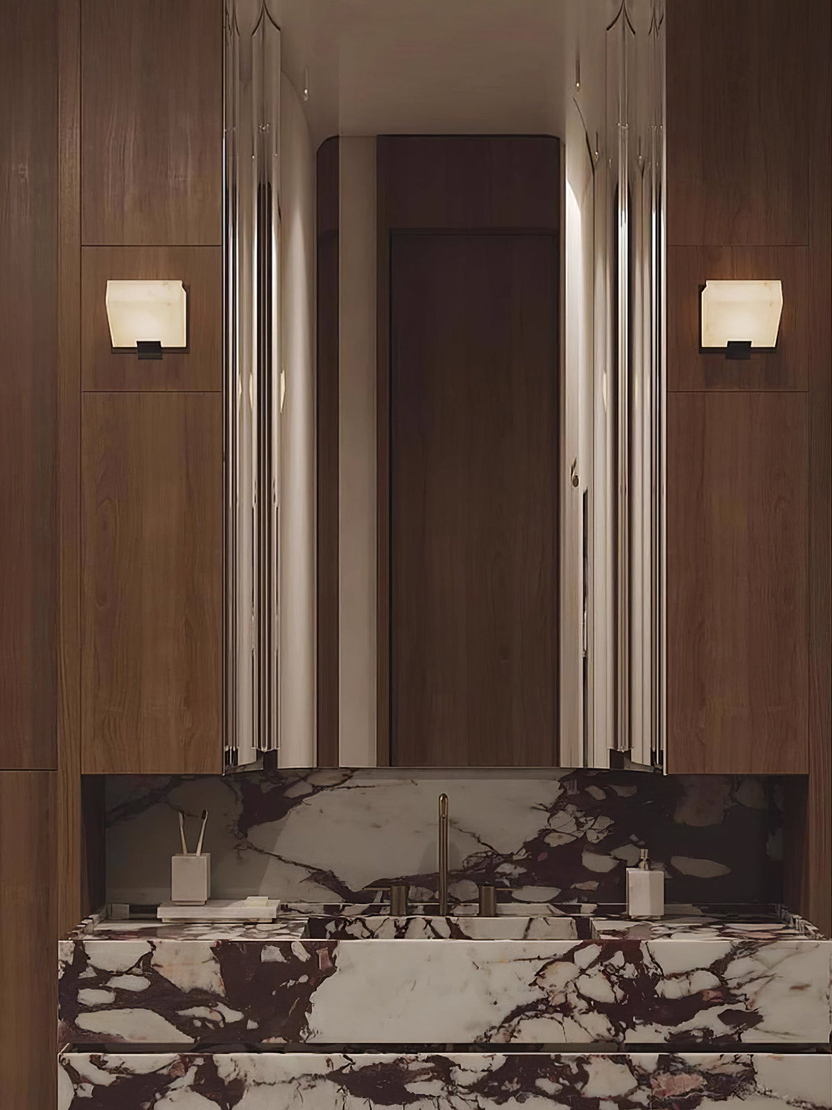 Alabaster Plug-In Wall Sconce with Integrated LED – Modern Staircase Lighting