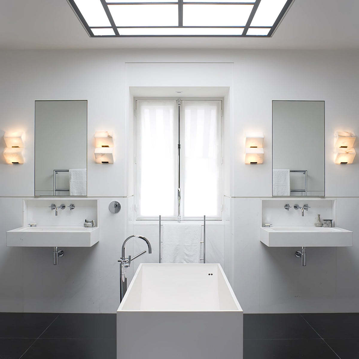 Alabaster Plug-In Wall Sconce with Integrated LED – Modern Staircase Lighting