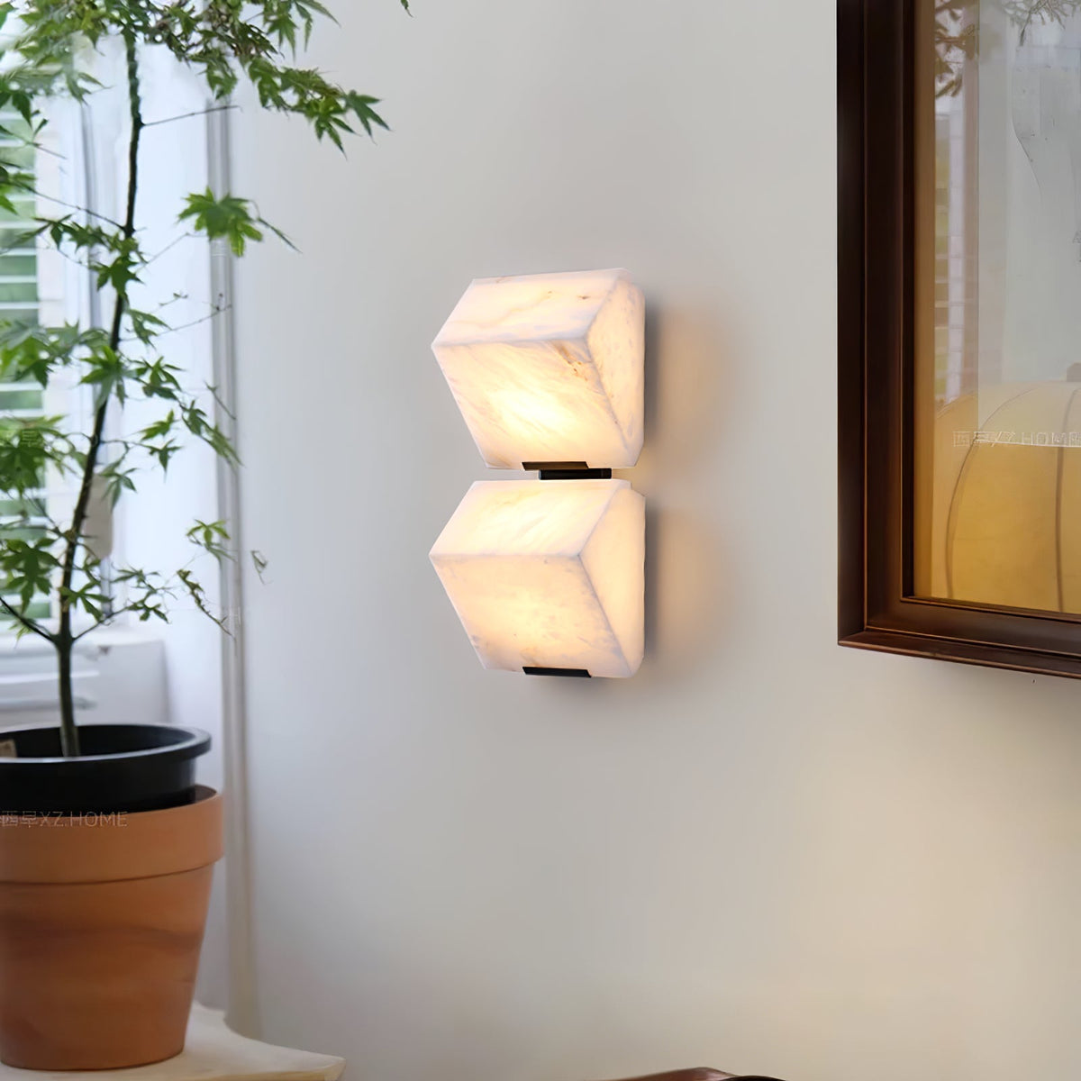 Alabaster Plug-In Wall Sconce with Integrated LED – Modern Staircase Lighting