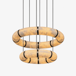 Alabaster Torus Double Ring Chandelier – Spanish Stone Halo Pendant Light