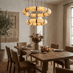 Alabaster Torus Double Ring Chandelier – Spanish Stone Halo Pendant Light