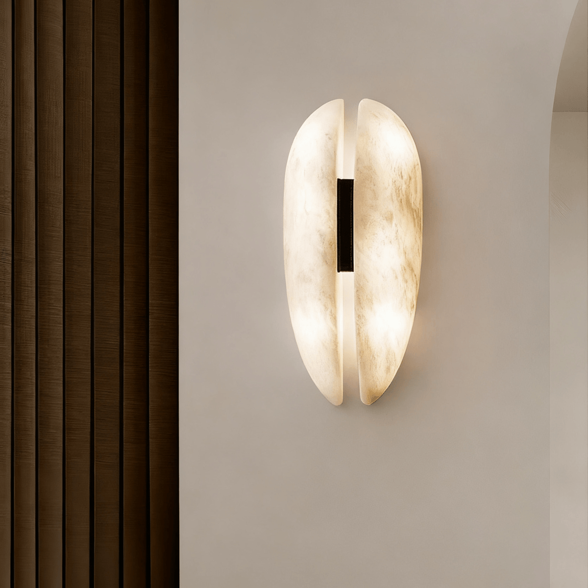 Alabaster Veil Wall Sconce – Modern LED Wall Light in Metal and Leather