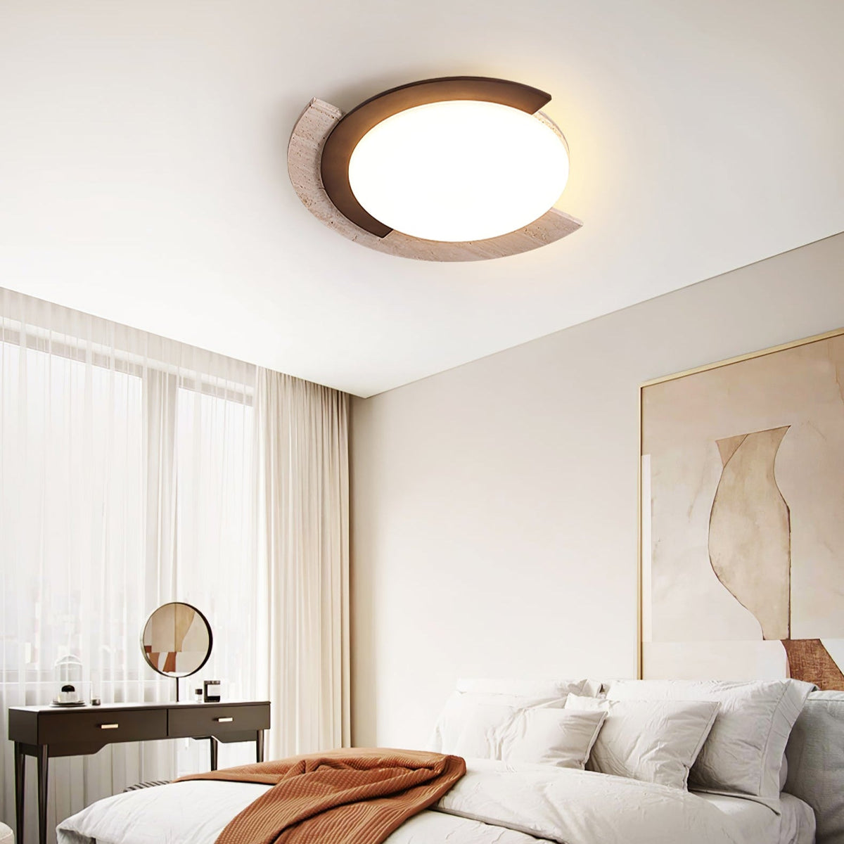 Alaric Semi-Flush Ceiling Light in Travertine and Bronze