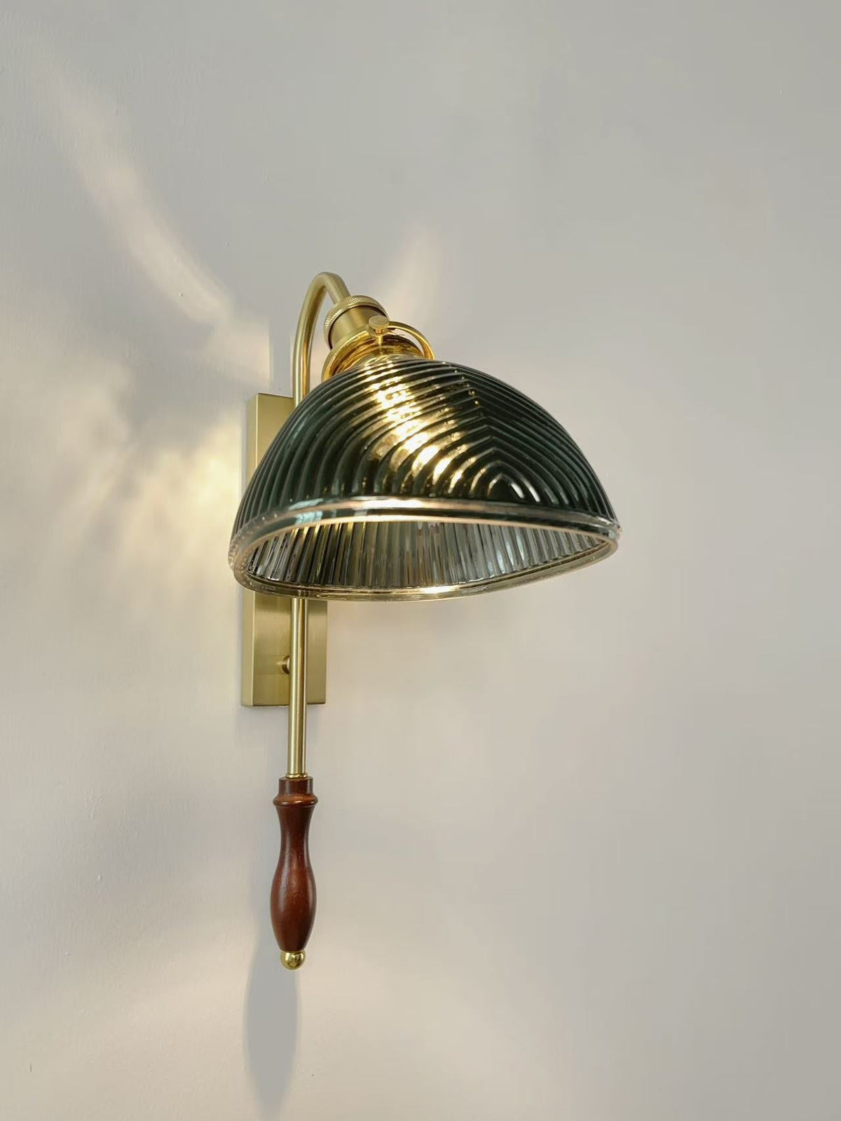 Alaric Fluted Glass Wall Sconce with Brass and Walnut Accents