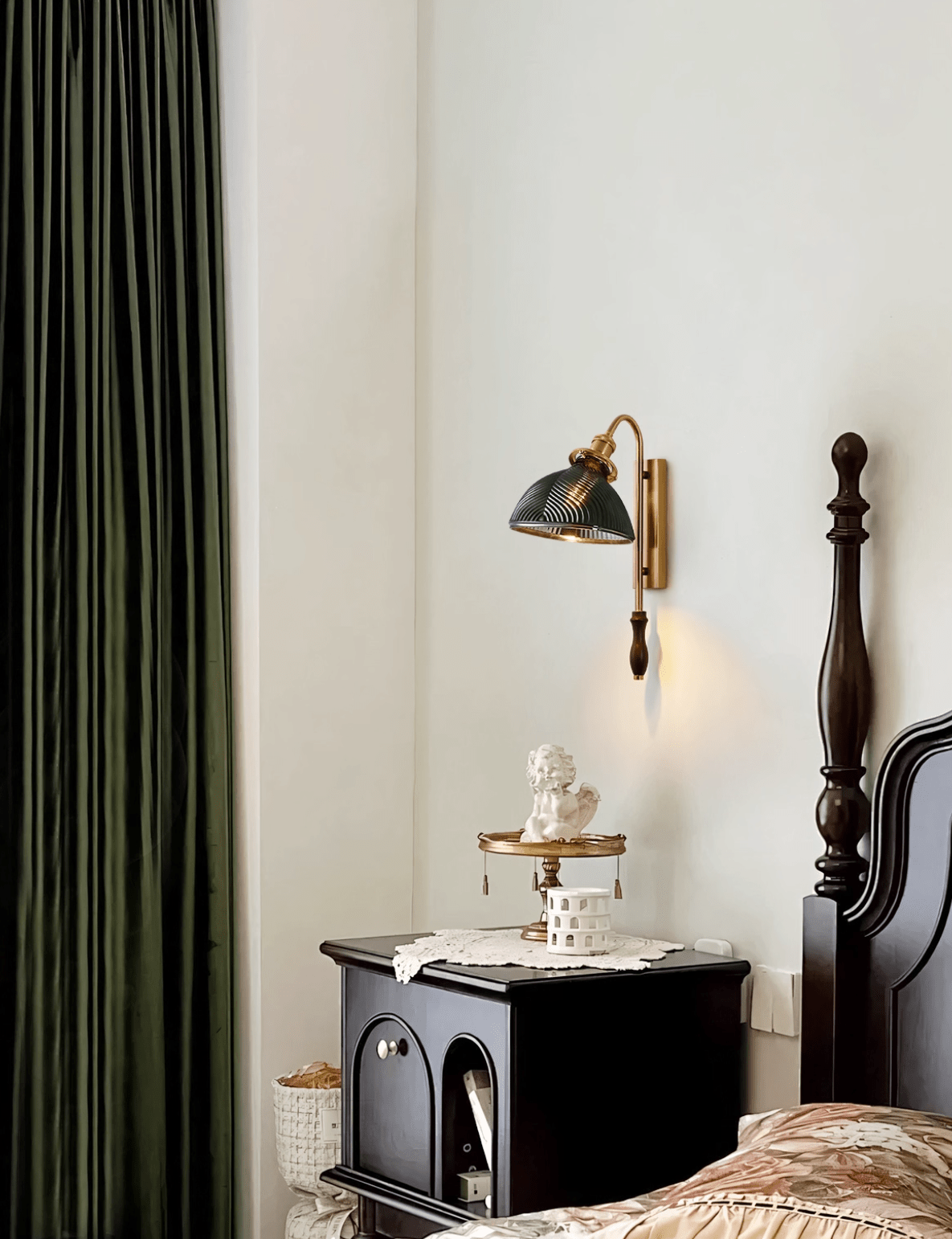 Alaric Fluted Glass Wall Sconce with Brass and Walnut Accents