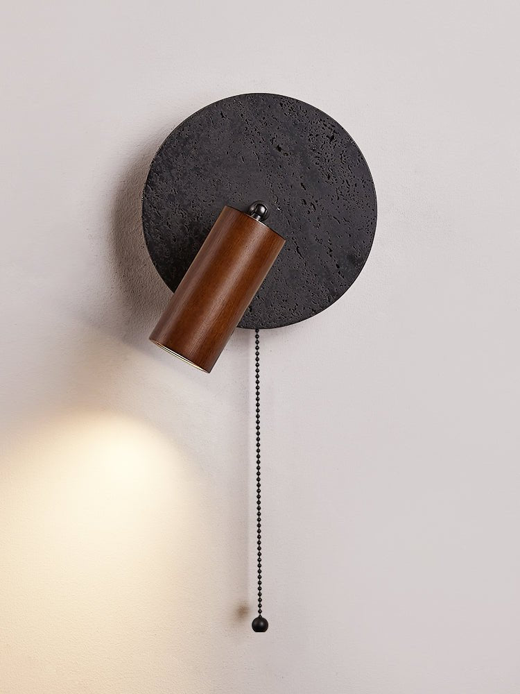Alaric Wall Sconce in Black Travertine and Walnut Wood