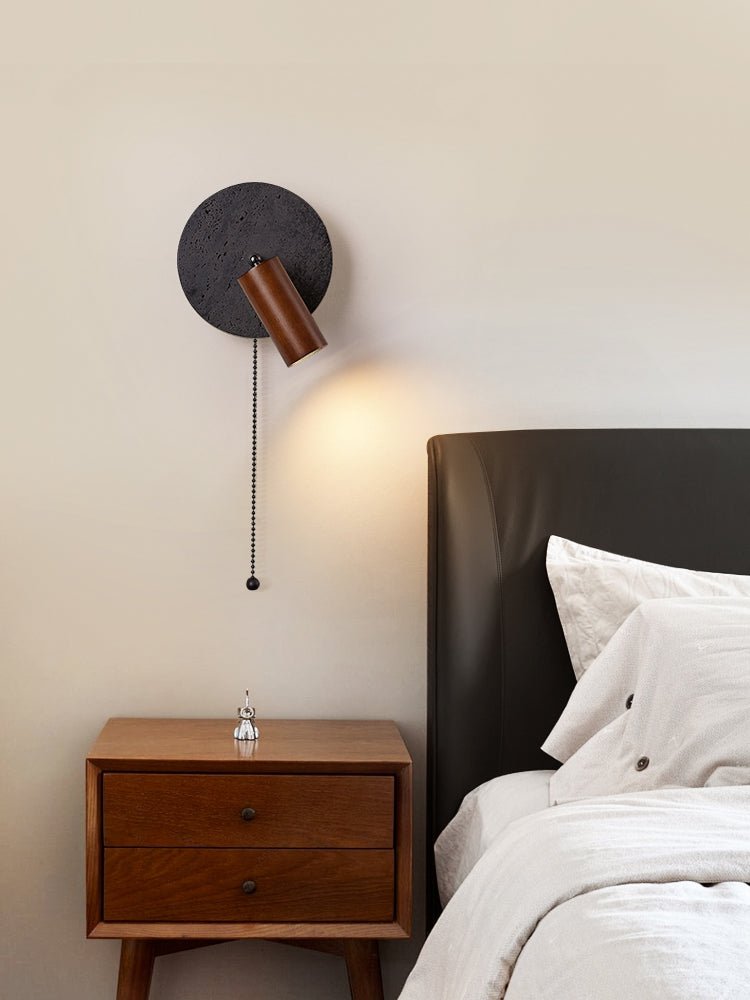 Alaric Wall Sconce in Black Travertine and Walnut Wood