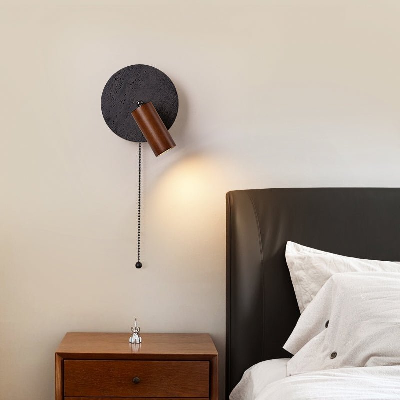 Alaric Wall Sconce in Black Travertine and Walnut Wood