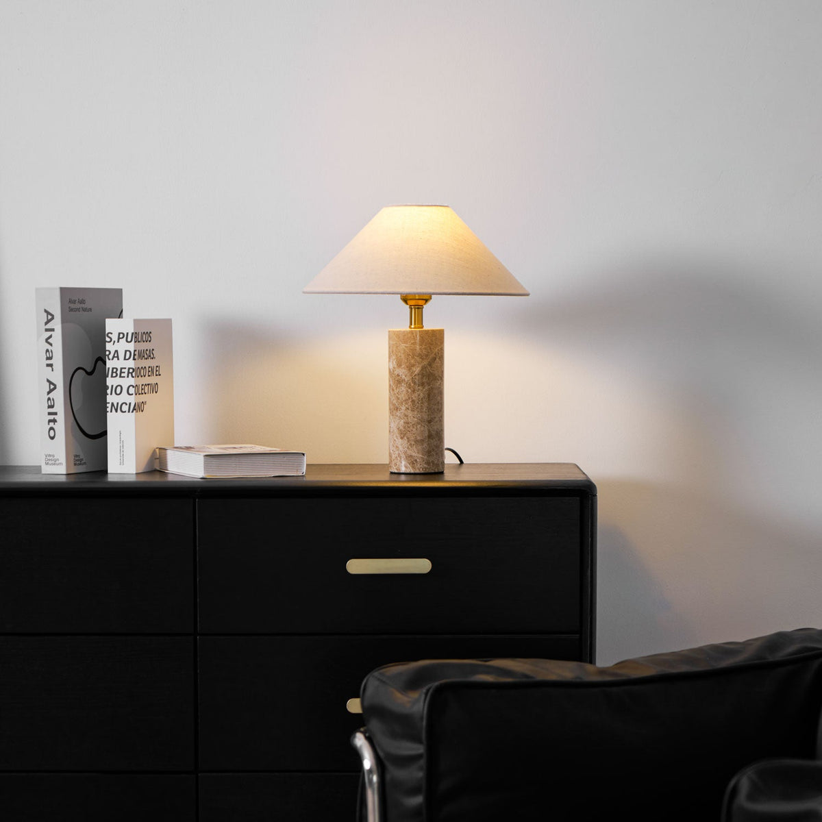 Alba Stone Table Lamp – Marble Base with Fabric Shade for Modern Interiors