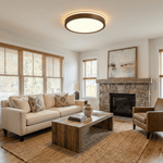 Alder Frame Wood LED Ceiling Light – Modern Flush Mount for Bedroom and Living Room
