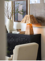 Alder Sculptural Burl Wood Table Lamp with Geometric Shade