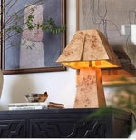 Alder Sculptural Burl Wood Table Lamp with Geometric Shade