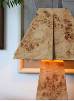 Alder Sculptural Burl Wood Table Lamp with Geometric Shade