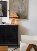 Alder Sculptural Burl Wood Table Lamp with Geometric Shade
