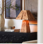 Alder Sculptural Burl Wood Table Lamp with Geometric Shade