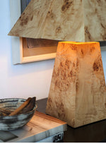 Alder Sculptural Burl Wood Table Lamp with Geometric Shade