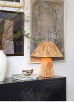 Alder Sculptural Burl Wood Table Lamp with Geometric Shade