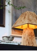 Alder Sculptural Burl Wood Table Lamp with Geometric Shade