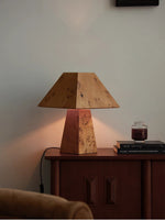 Alder Sculptural Burl Wood Table Lamp with Geometric Shade