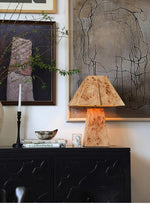 Alder Sculptural Burl Wood Table Lamp with Geometric Shade
