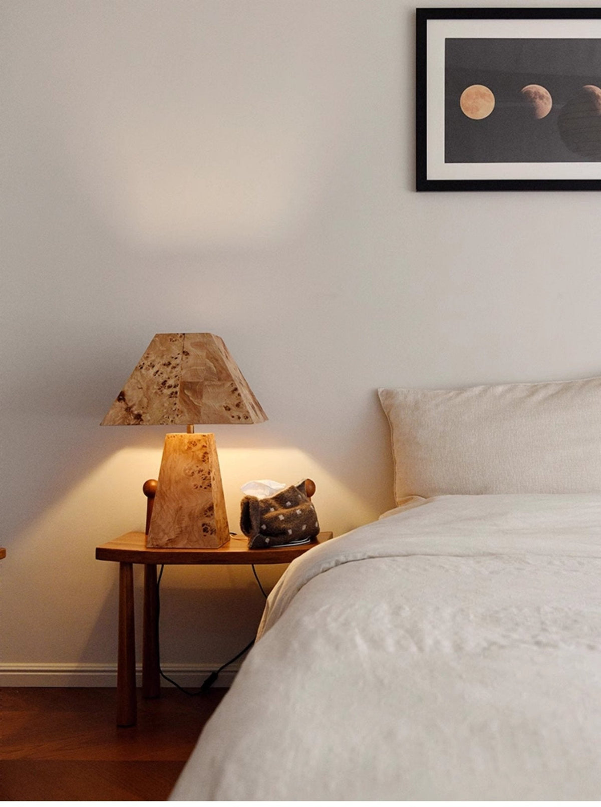 Alder Sculptural Burl Wood Table Lamp with Geometric Shade