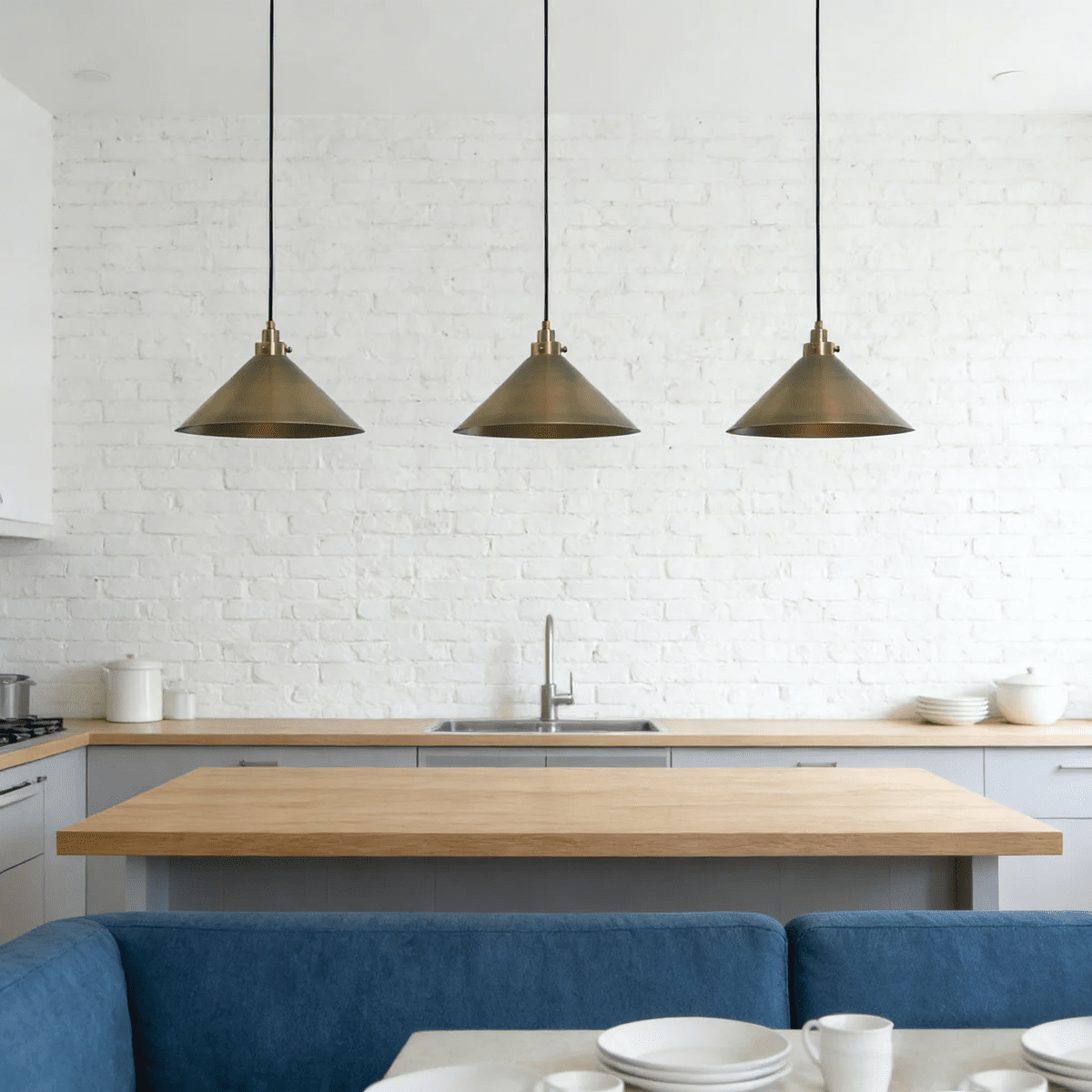 Alessia Cone Pendant Light in Antique Brass – Modern Minimalist Ceiling Lamp