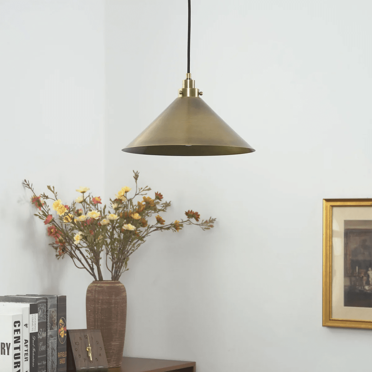 Alessia Cone Pendant Light in Antique Brass – Modern Minimalist Ceiling Lamp
