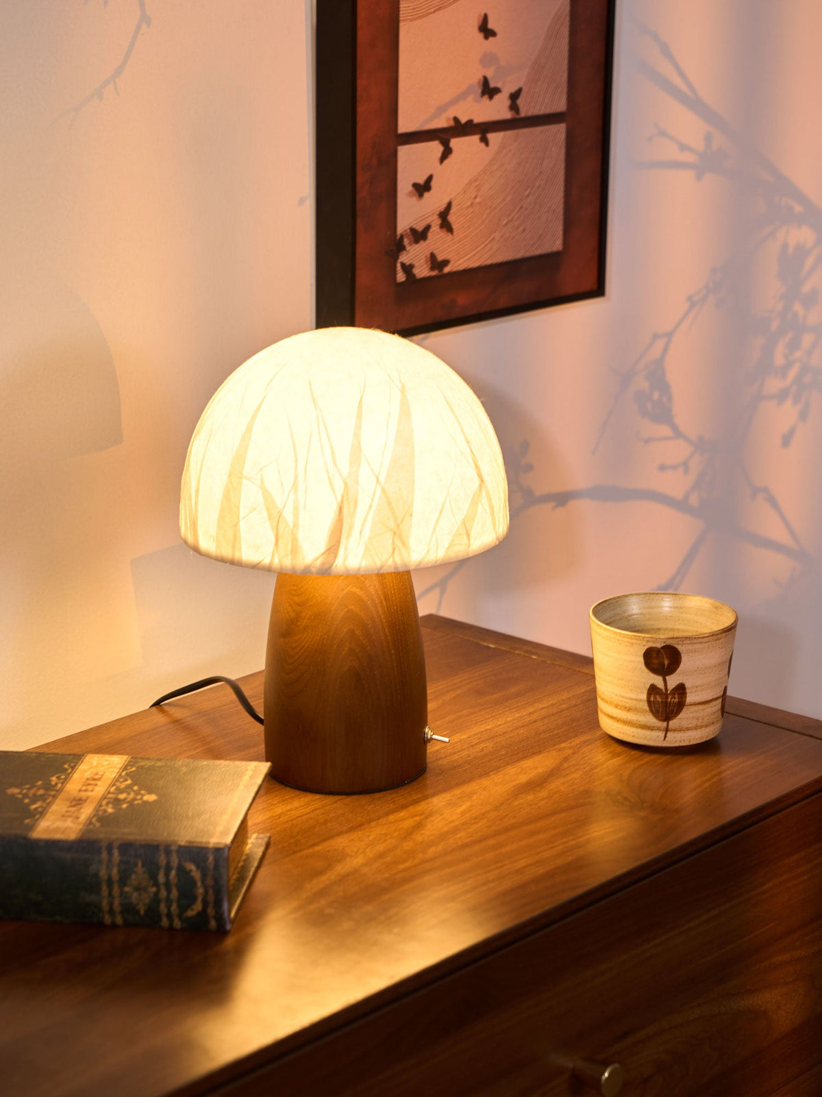 Myco Mushroom Table Lamp with Walnut Wood Base and LED