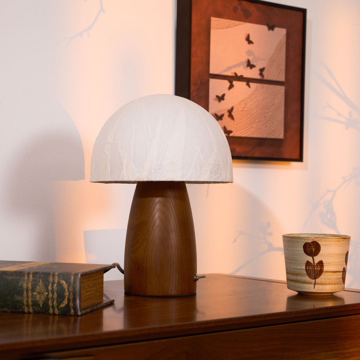 Myco Mushroom Table Lamp with Walnut Wood Base and LED