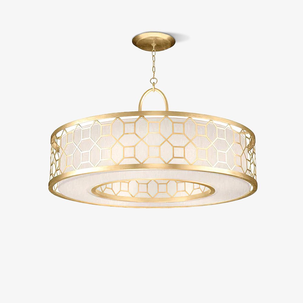 Allegretto Round Pendant Light in Burnished Gold Leaf with Linen Shade