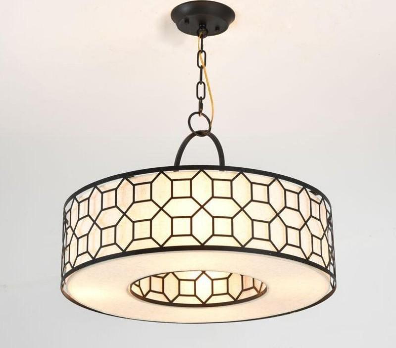 Allegretto Round Pendant Light in Burnished Gold Leaf with Linen Shade