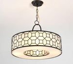 Allegretto Round Pendant Light in Burnished Gold Leaf with Linen Shade