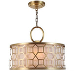 Allegretto Round Pendant Light in Burnished Gold Leaf with Linen Shade