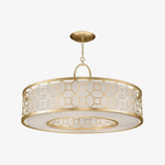 Allegretto Round Pendant Light in Burnished Gold Leaf with Linen Shade