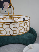 Allegretto Round Pendant Light in Burnished Gold Leaf with Linen Shade