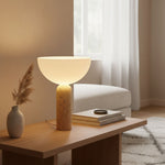 Alto Sculptural Travertine Table Lamp with Opal Glass Shade