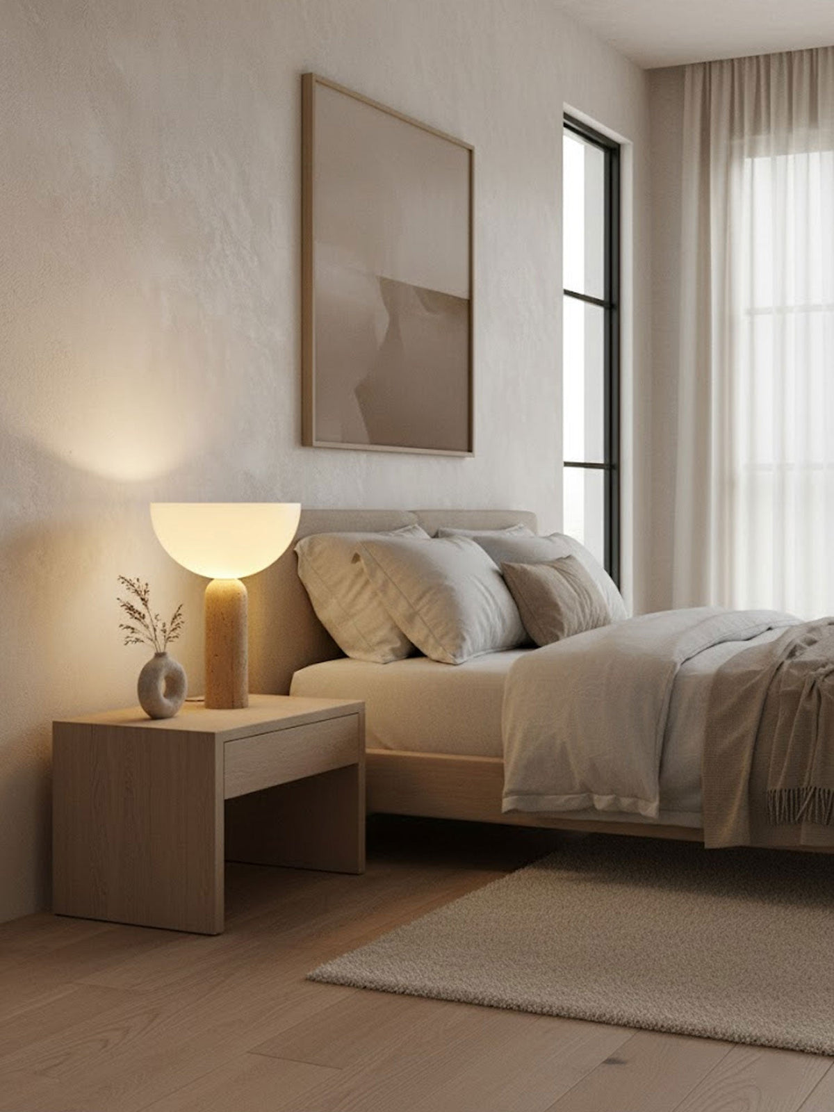 Alto Sculptural Travertine Table Lamp with Opal Glass Shade