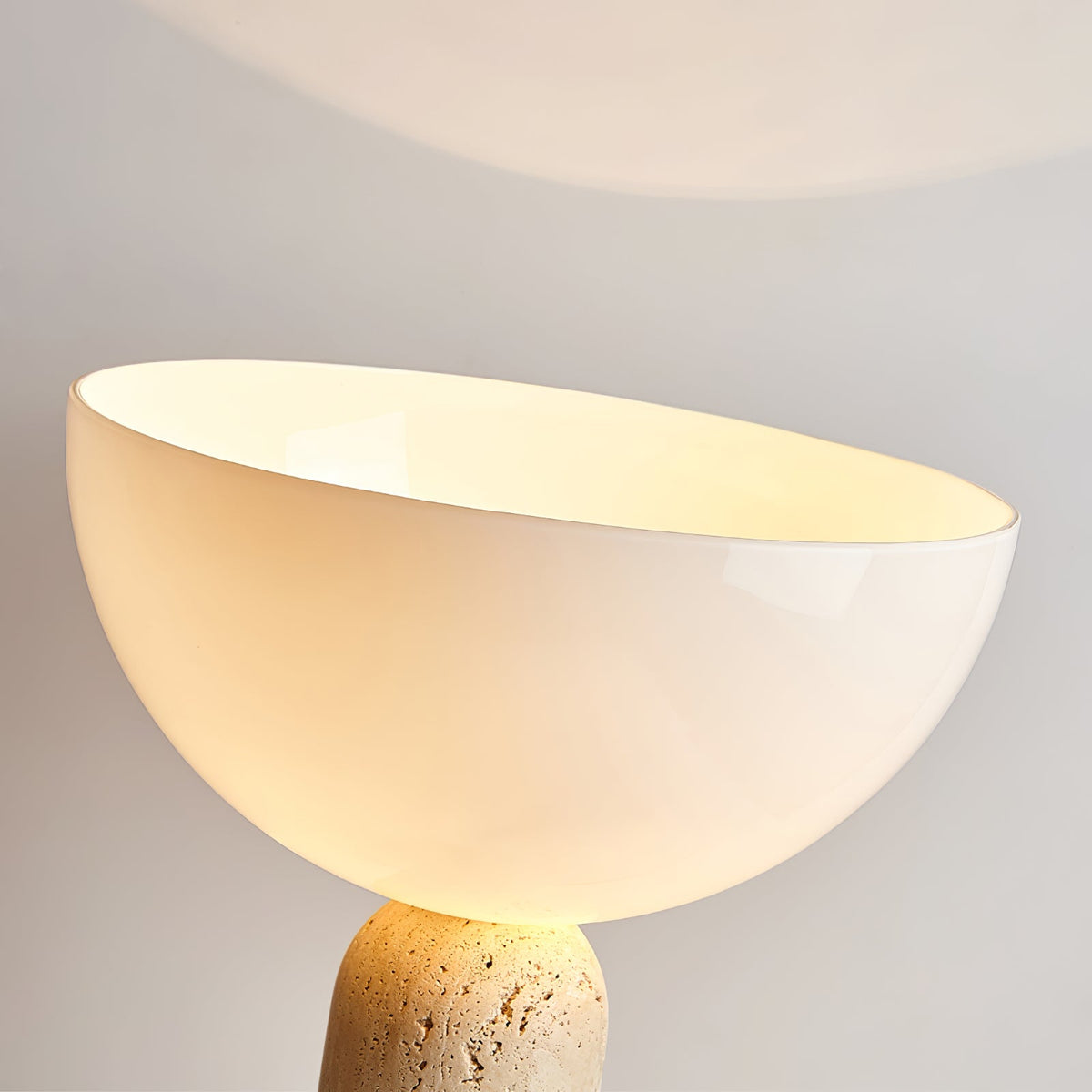 Alto Sculptural Travertine Table Lamp with Opal Glass Shade
