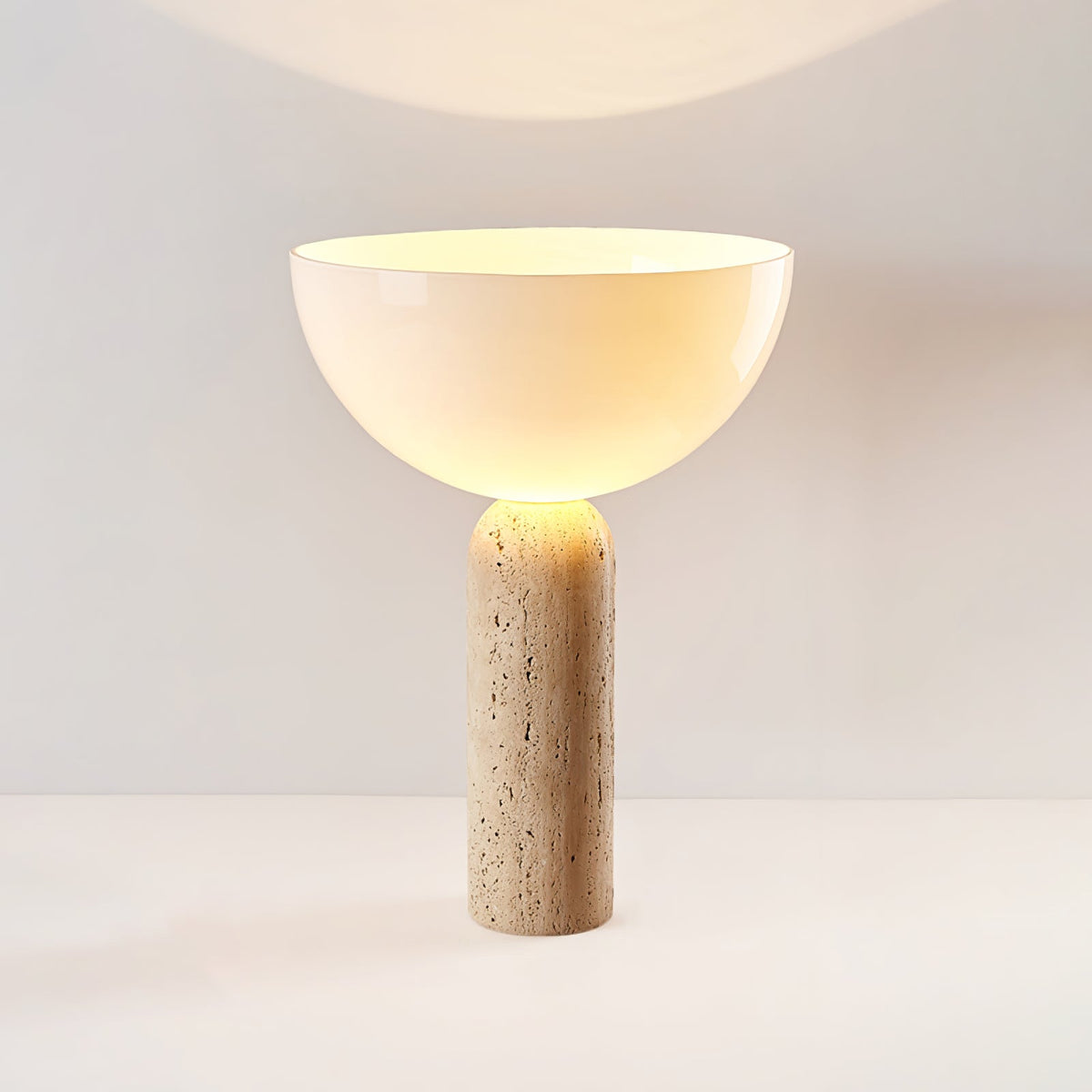 Alto Sculptural Travertine Table Lamp with Opal Glass Shade