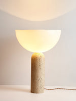 Alto Sculptural Travertine Table Lamp with Opal Glass Shade
