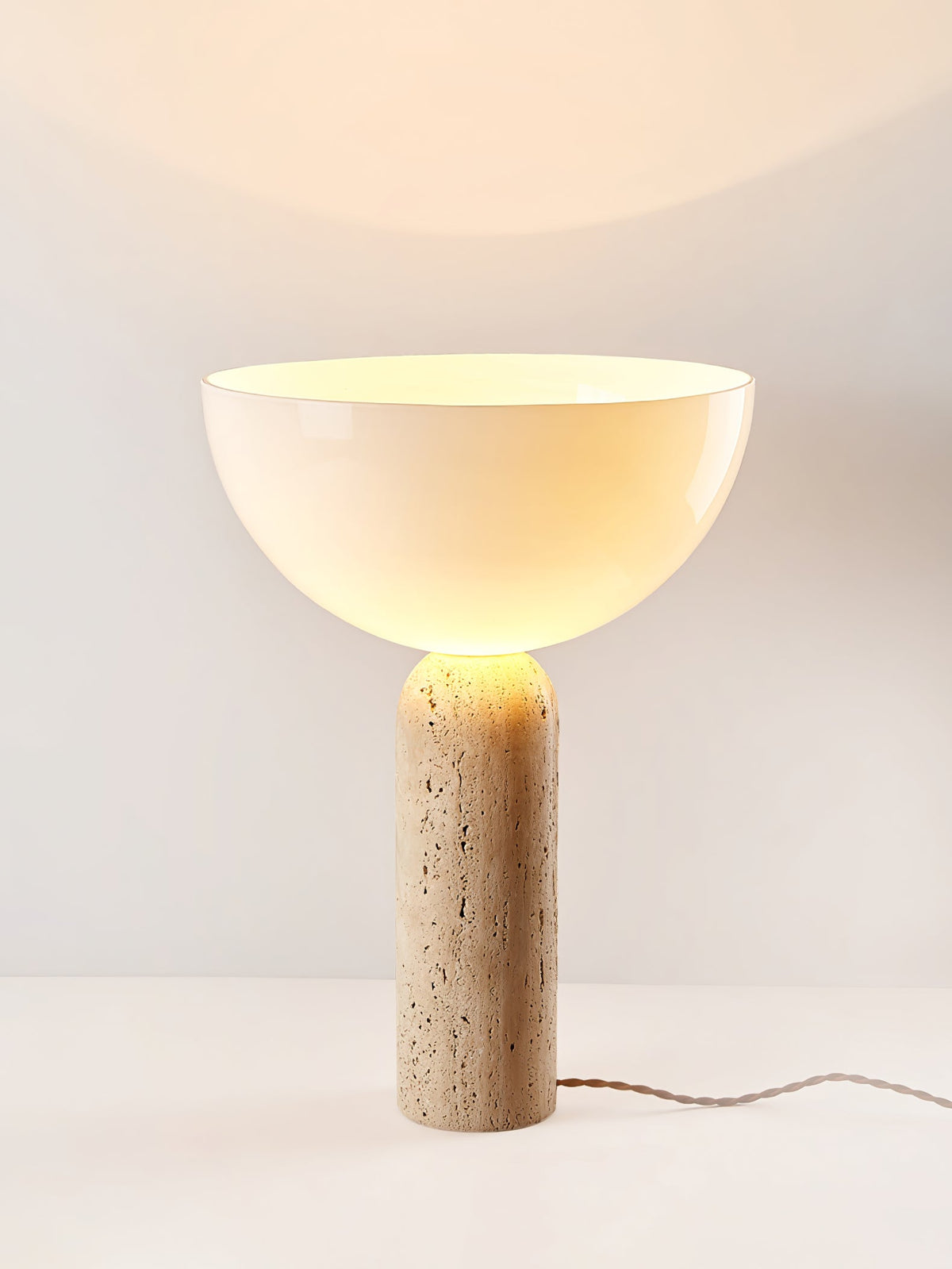 Alto Sculptural Travertine Table Lamp with Opal Glass Shade