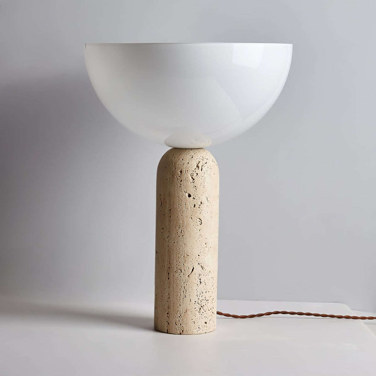 Alto Sculptural Travertine Table Lamp with Opal Glass Shade
