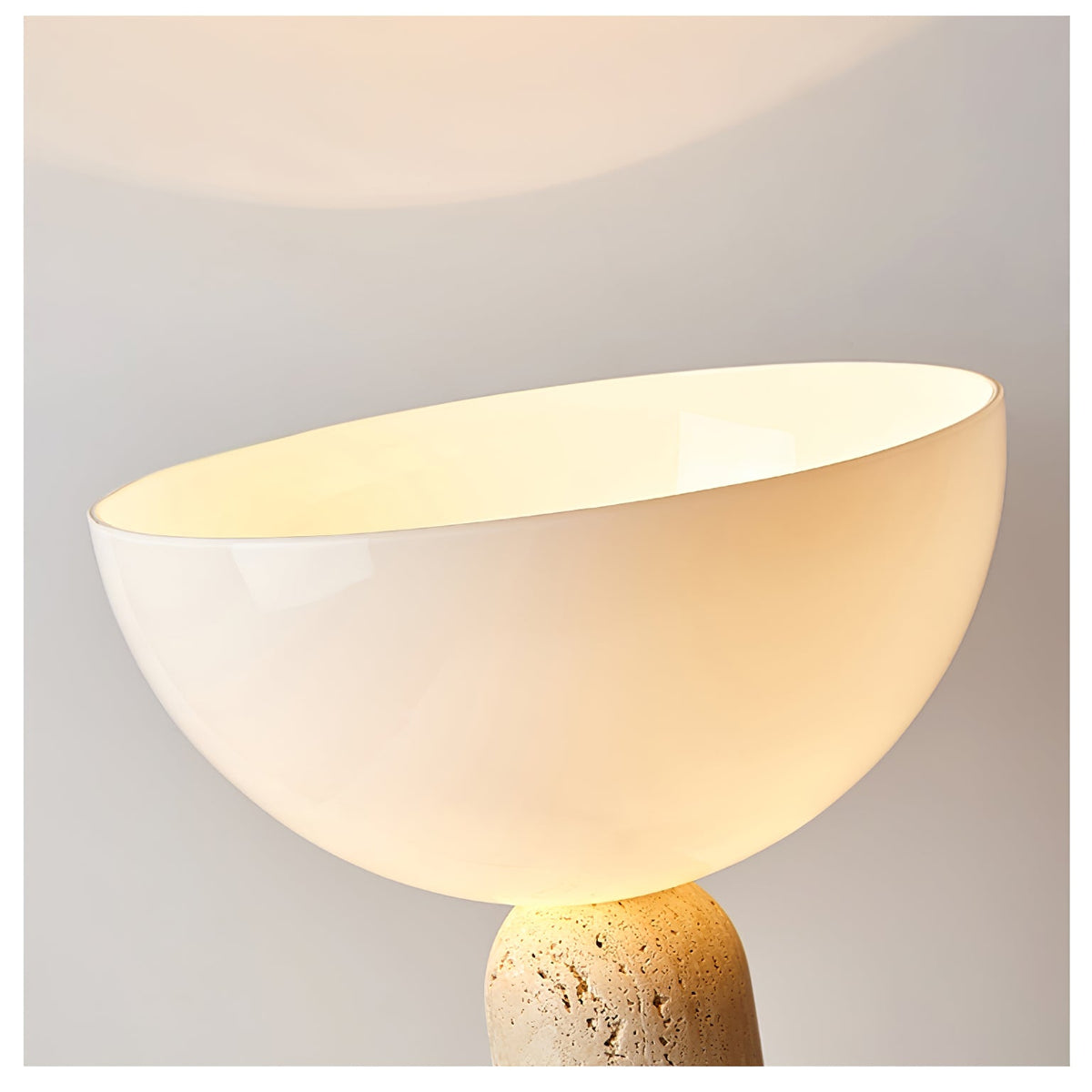 Alto Sculptural Travertine Table Lamp with Opal Glass Shade