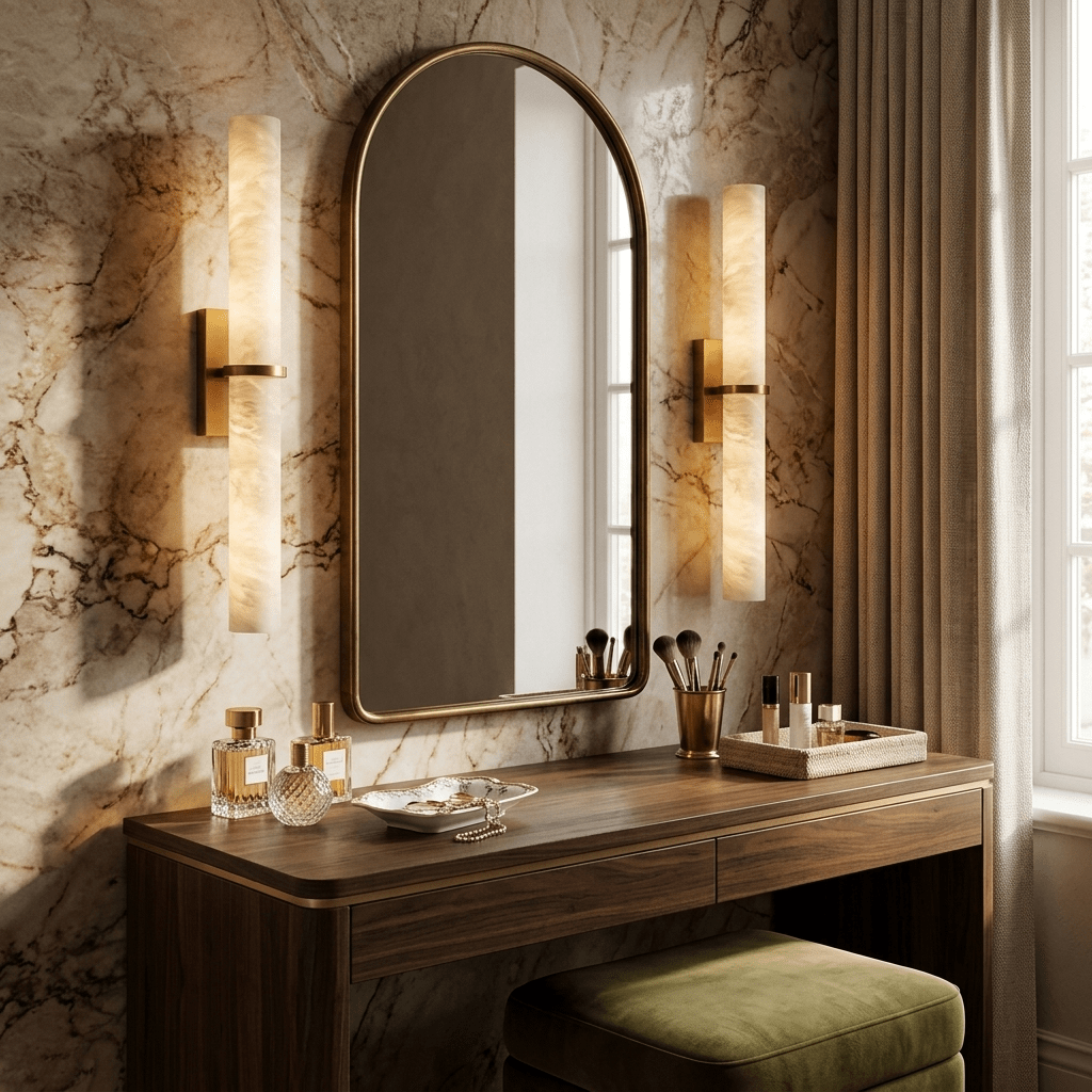 Aluna Alabaster Bar Wall Sconce in Brushed Brass