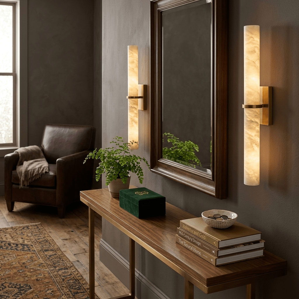 Aluna Alabaster Bar Wall Sconce in Brushed Brass