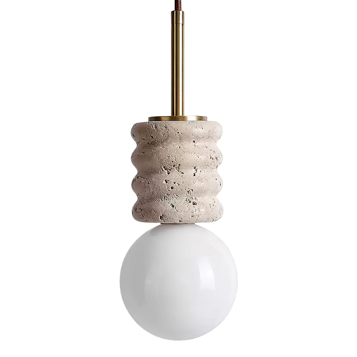 Alvia Travertine Pendant Light – Sculpted Stone & Brass Modern Hanging Lamp
