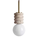 Alvia Travertine Pendant Light – Sculpted Stone & Brass Modern Hanging Lamp